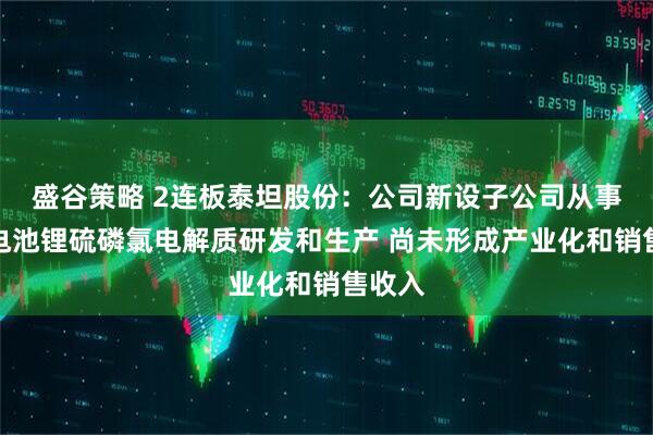盛谷策略 2连板泰坦股份：公司新设子公司从事固态电池锂硫磷氯电解质研发和生产 尚未形成产业化和销售收入