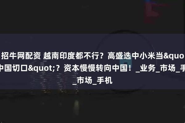 招牛网配资 越南印度都不行？高盛选中小米当&quot;中国切口&quot;？资本慢慢转向中国！_业务_市场_手机