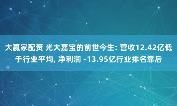 大赢家配资 光大嘉宝的前世今生: 营收12.42亿低于行业平均, 净利润 -13.95亿行业排名靠后